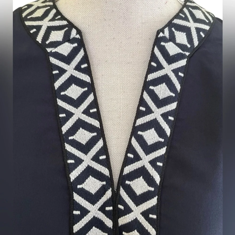 NWT Tory Burch Navy Tunic with White Geometric Embroidery - Sz 10